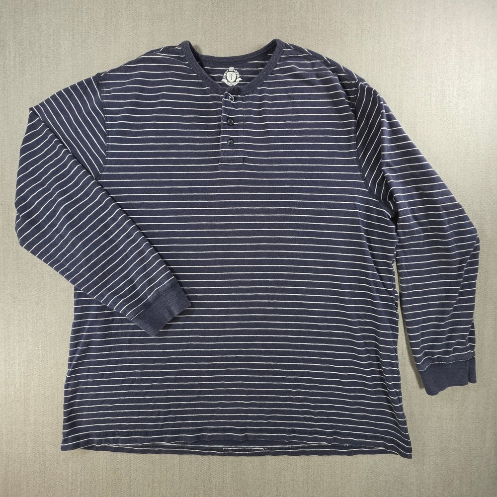 Trademark Henley Long‎ Sleeve Men XL Blue Striped Cotton Pullover Shirt